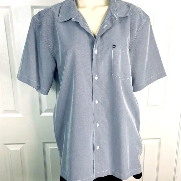 QUIKSILVER button down shirt Casual short sleeve shirt Men’s blue white XL - Picture 1 of 11